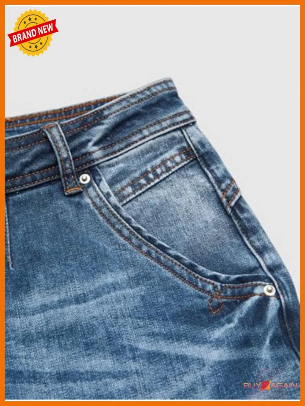 High Rise Double Button Raw Hem Straight Leg Denim Jean Shorts